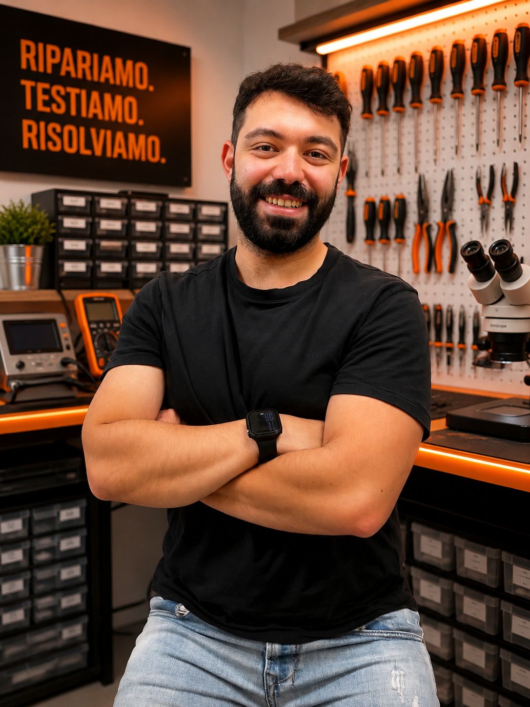 Mirko nel laboratorio di MirkoRiparazioni